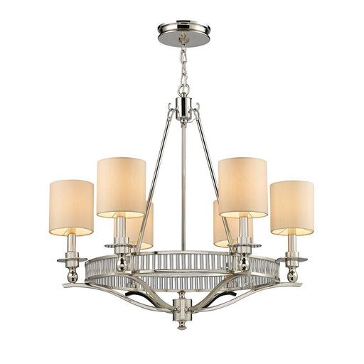 ELK Lighting Braxton 6-Light Chandelier, Nickel/Tan Fabric Shades