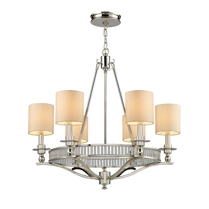 ELK Lighting Braxton 6-Light Chandelier, Nickel/Tan Fabric Shades