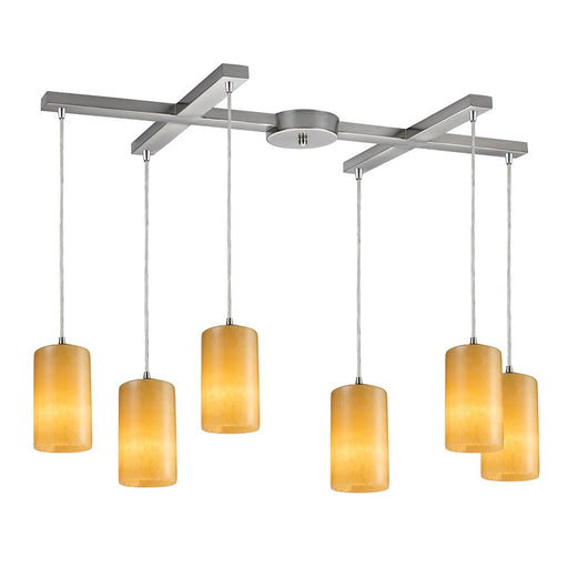 ELK Lighting Piedra 6-Light H-Bar Pendant, Nickel/Genuine Stone Shades