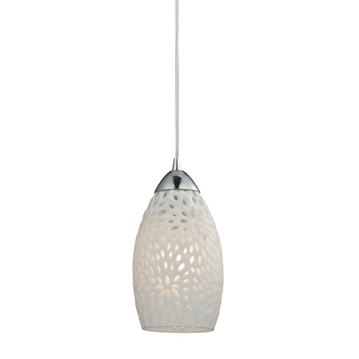 ELK Lighting Etched Glass 1-Light Mini Pendant, Chrome/White Etched