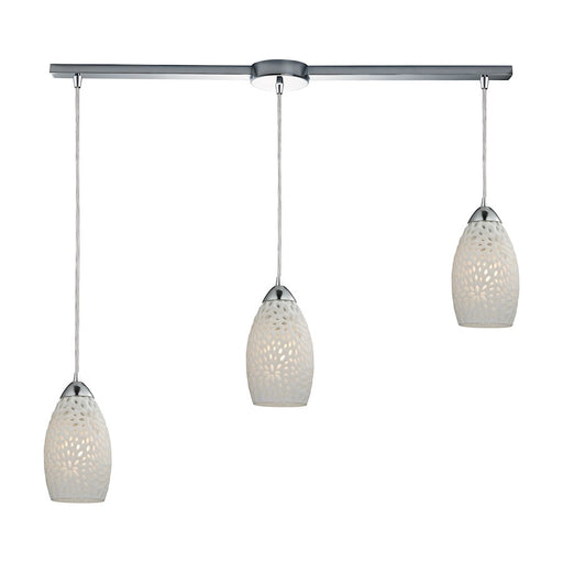 ELK Lighting Etched Glass 3-Light Linear Pendant, Chrome/White Etched