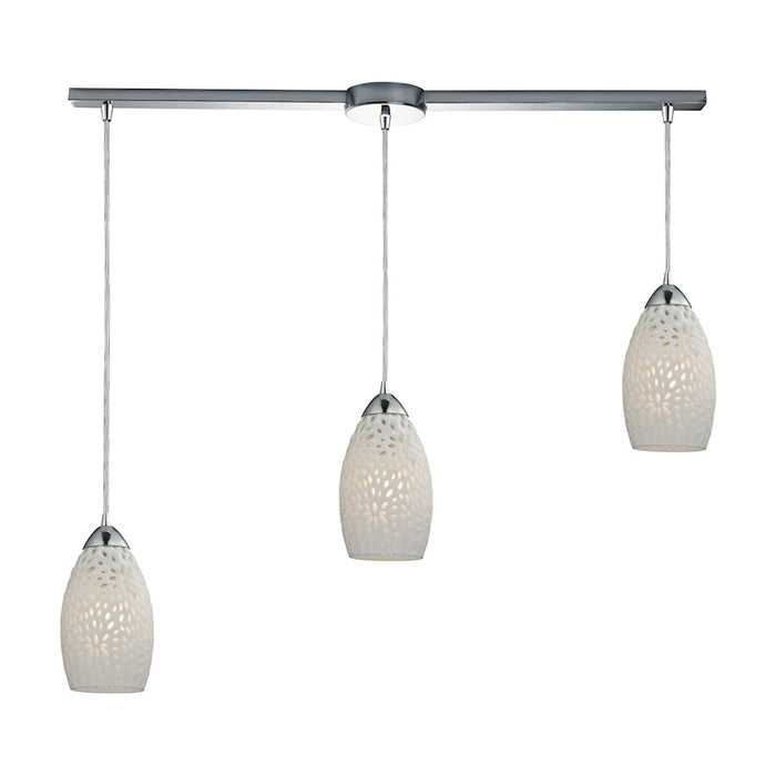 ELK Lighting Etched Glass 3-Light Linear Pendant, Chrome/White Etched