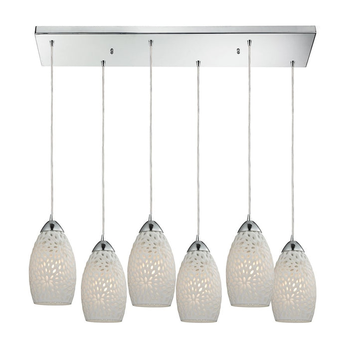 ELK Lighting Etched Glass 6-Light Rectangle Pendant, Chrome/Etched