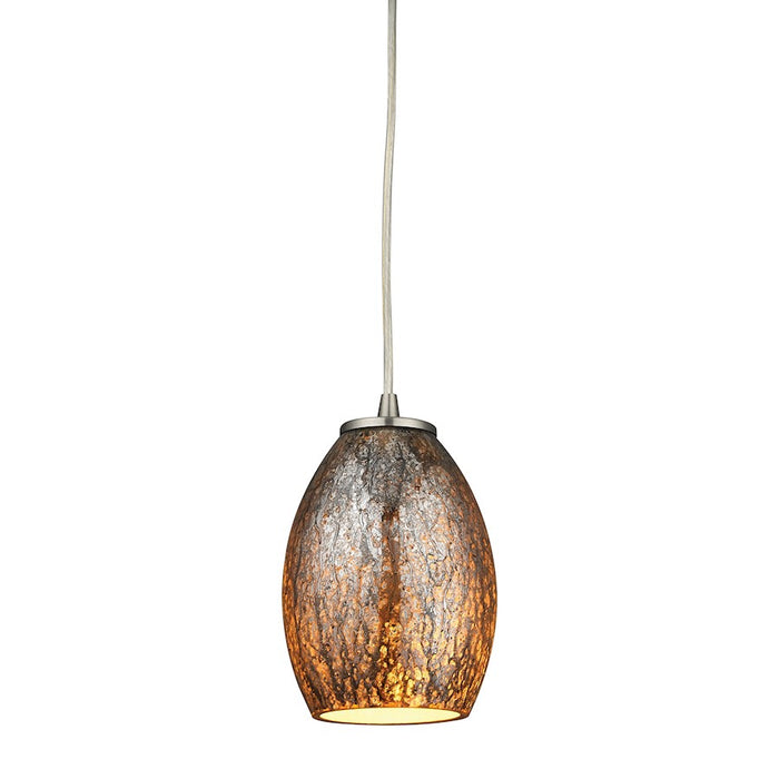 ELK Lighting Venture 1-Light Mini Pendant, Nickel/Amber Crackle Glass