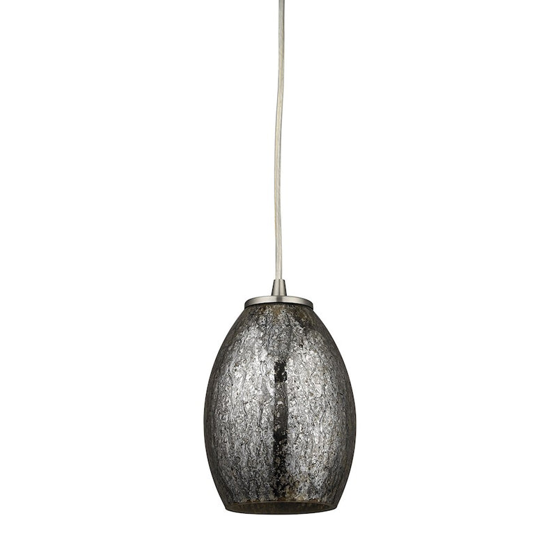ELK Lighting Venture 1-Light Mini Pendant, Nickel/Amber Crackle Glass