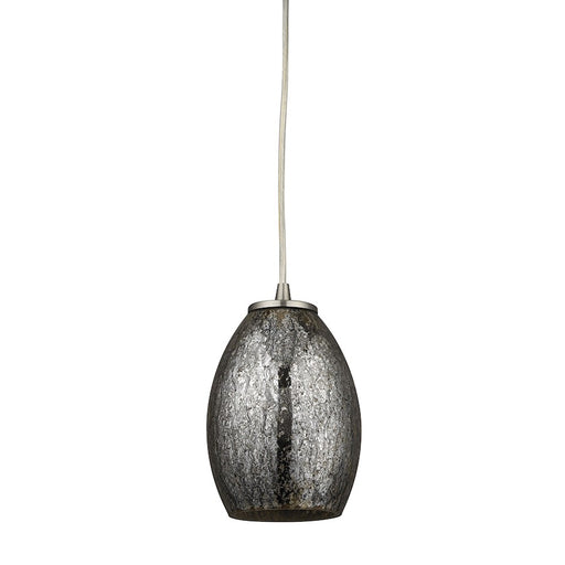 ELK Lighting Venture 1-Light Mini Pendant, Nickel/Amber Crackle Glass