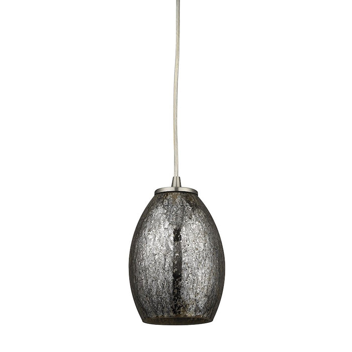 ELK Lighting Venture 1-Light Mini Pendant, Nickel/Amber Crackle Glass