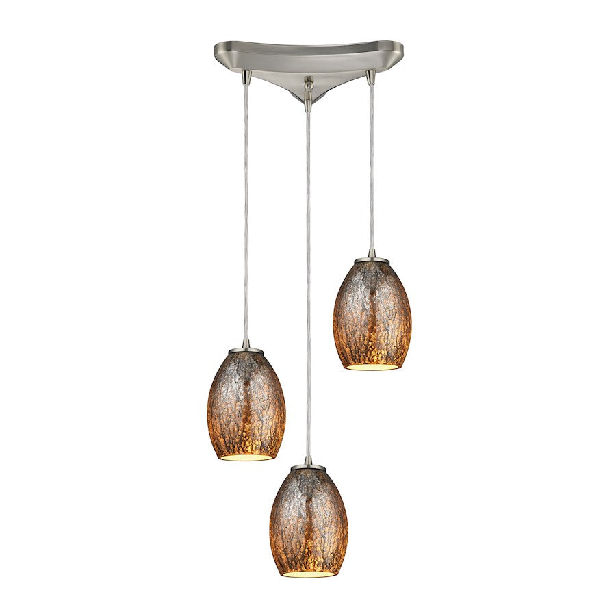 ELK Lighting Venture 3-Light Triangular Pendant, Nickel/Amber Crackle