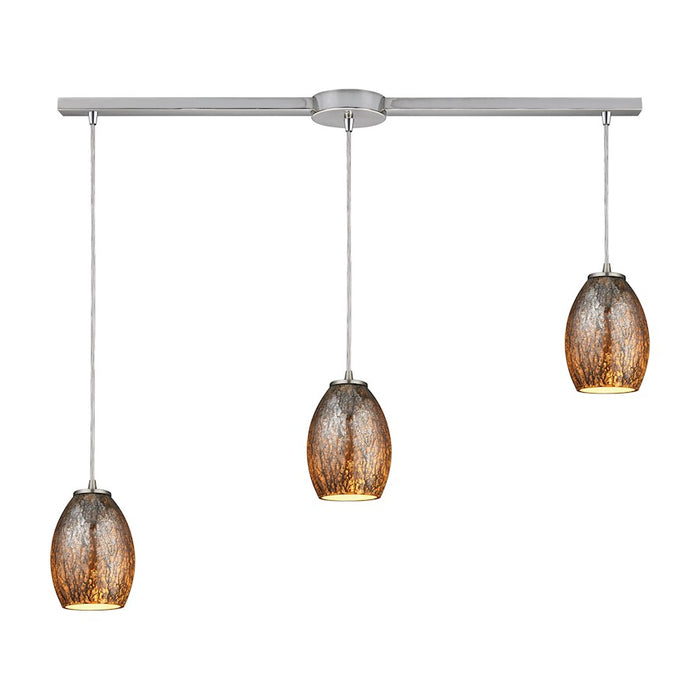 ELK Lighting Venture 3-Light Linear Pendant, Nickel/Amber Crackle