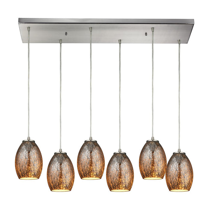 ELK Lighting Venture 6-Light Rectangle Pendant, Nickel/Amber Crackle