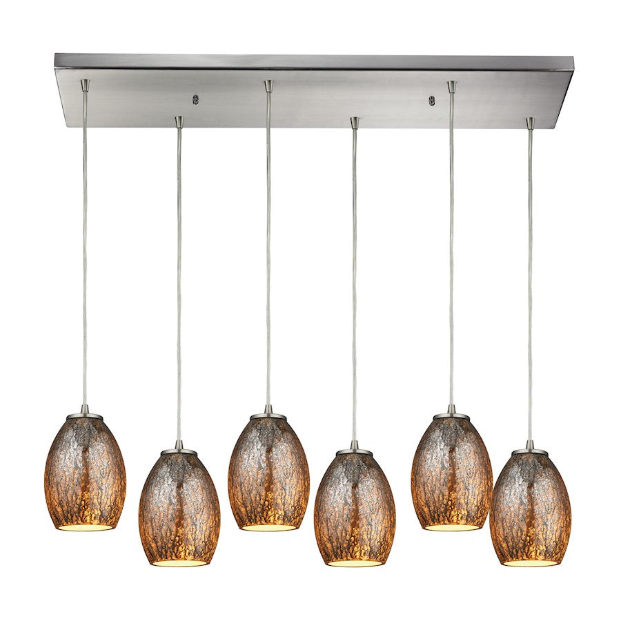 ELK Lighting Venture 6-Light Rectangle Pendant, Nickel/Amber Crackle