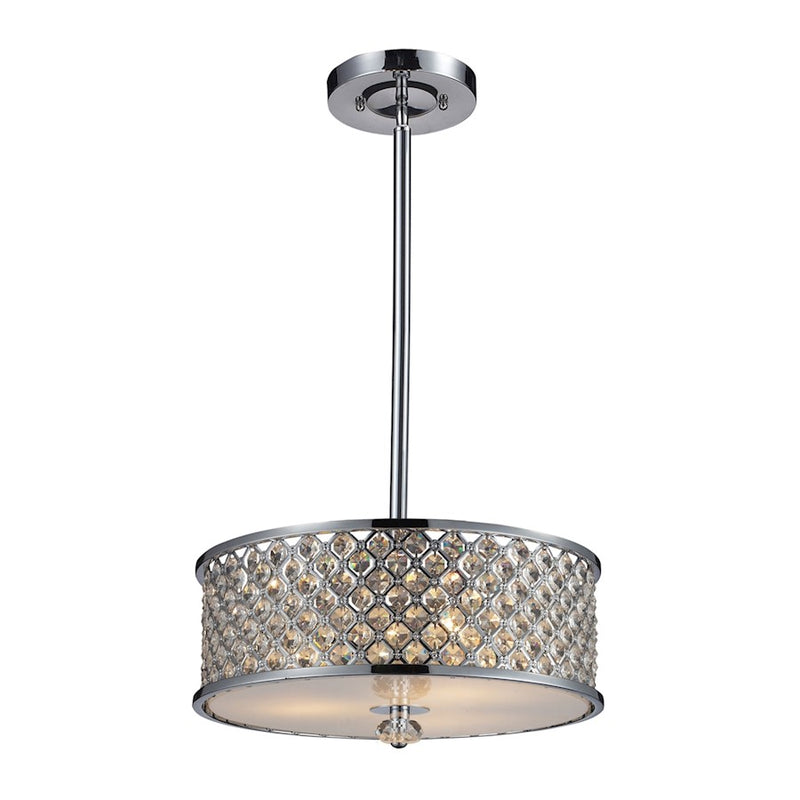 ELK Lighting Genevieve 3-Light Semi Flush, Chrome/Crystal & Mesh Shade