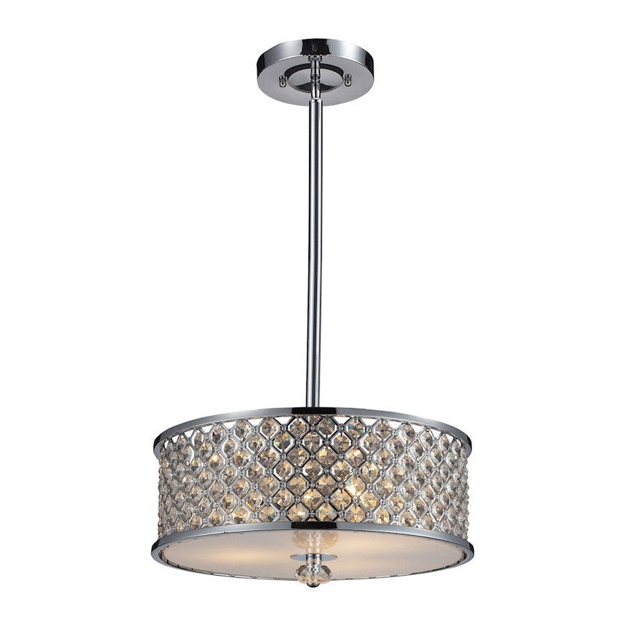 ELK Lighting Genevieve 3-Light Semi Flush, Chrome/Crystal & Mesh Shade