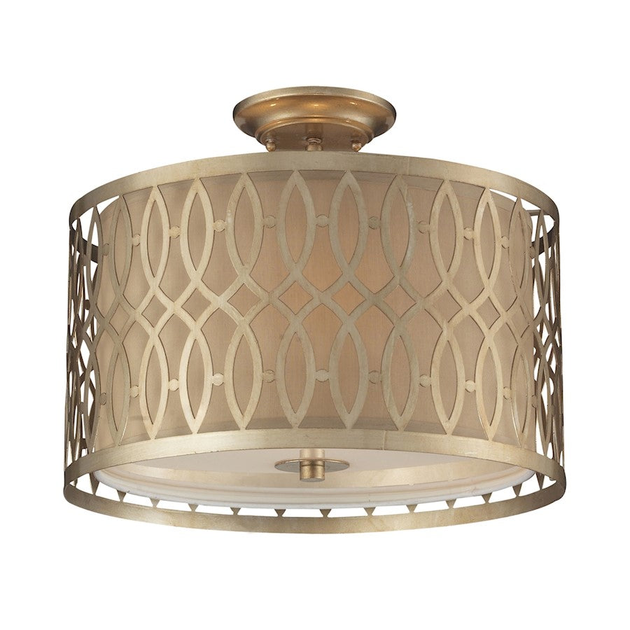 ELK Lighting Estonia 3-Light Semi Flush, Silver/Metal & Beige Fabric