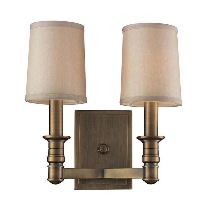 ELK Lighting Baxter 2-Light Wall, Antique Brass/Beige Fabric Shades