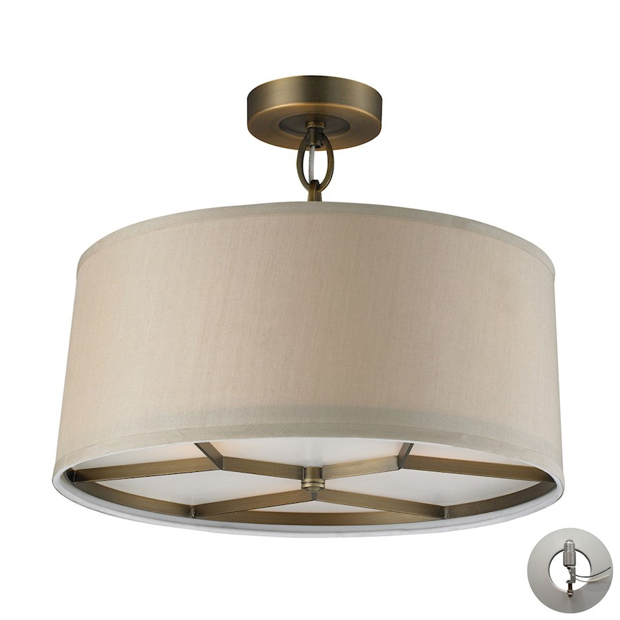 ELK Lighting Baxter 3-Light Semi Flush, Antique Brass/Beige Shade