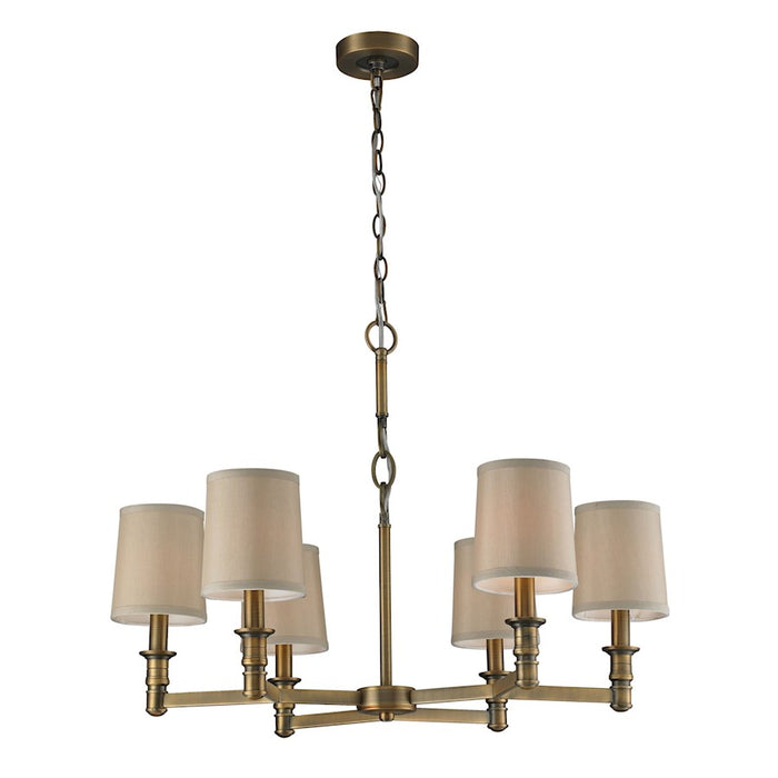 ELK Lighting Baxter 6-Light Chandelier, Brass/Beige Fabric Shades