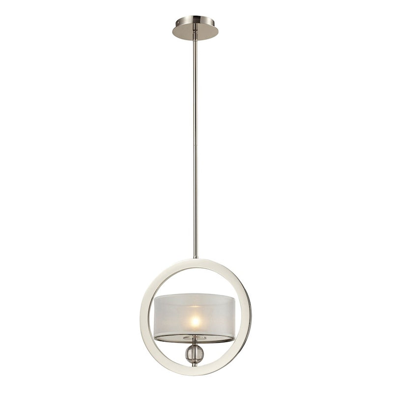 ELK Lighting Corisande Mini Pendant, Nickel/Silver Organza Drum Shade