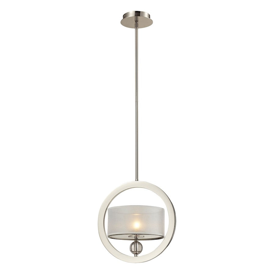 ELK Lighting Corisande Mini Pendant, Nickel/Silver Organza Drum Shade