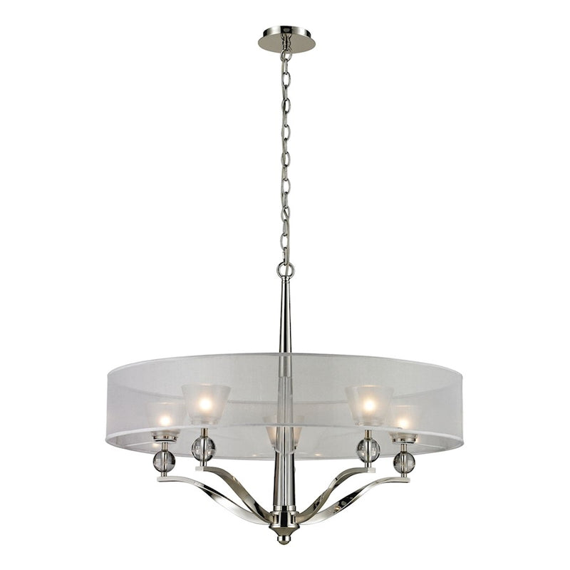 ELK Lighting Corisande 5-Light Chandelier, Nickel/Silver Drum