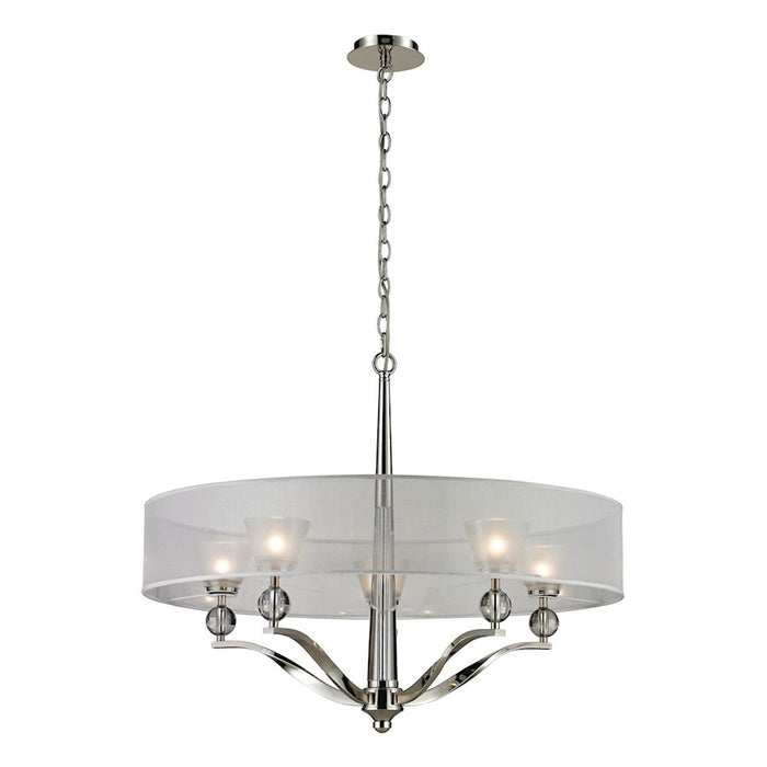 ELK Lighting Corisande 5-Light Chandelier, Nickel/Silver Drum