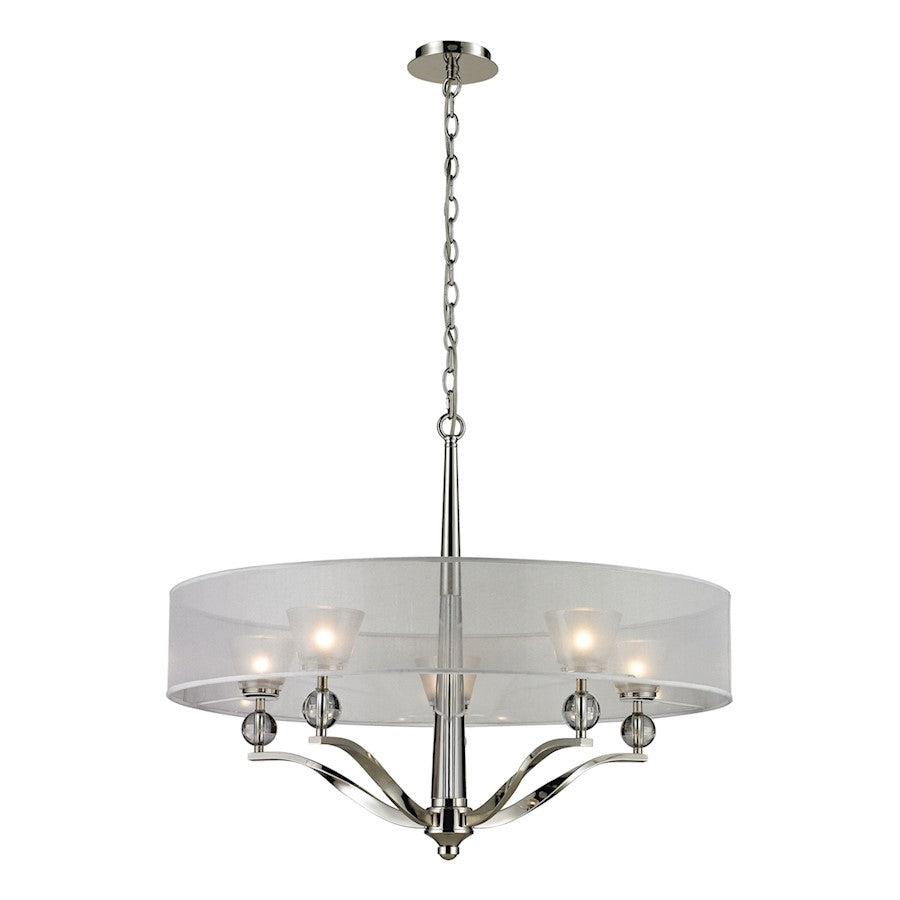 ELK Lighting Corisande 5-Light Chandelier, Nickel/Silver Drum