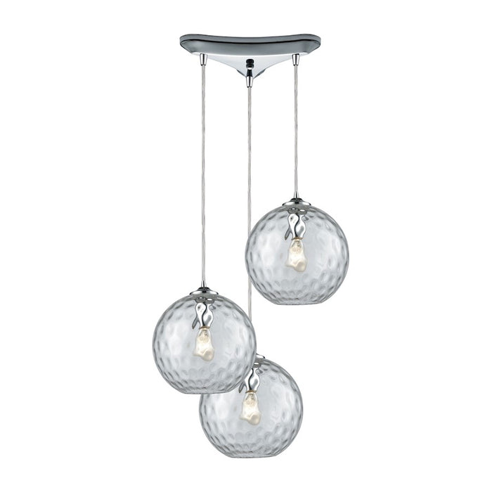 ELK Lighting Watersphere 3-Light Triangular Pendant, Chrome