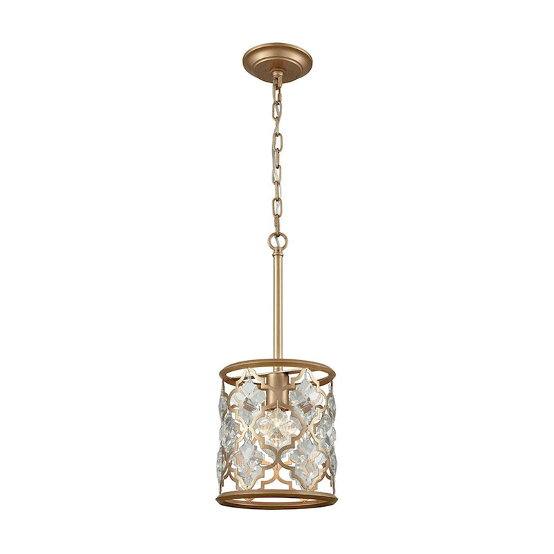 ELK Lighting Armand 1-Light Mini Pendant, Matte Gold/Clear Crystals
