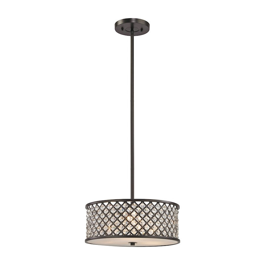 ELK Lighting Genevieve 3-Light Chandelier, Bronze/Crystal & Mesh Shade