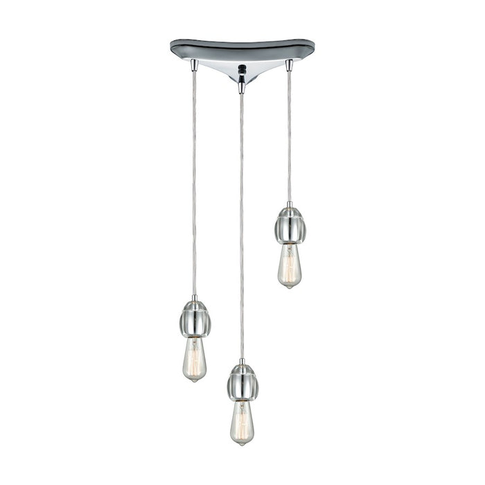 ELK Lighting Socketholder 3-Light Triangular Pendant, Chrome/Glass