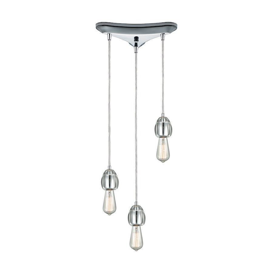 ELK Lighting Socketholder 3-Light Triangular Pendant, Chrome/Glass