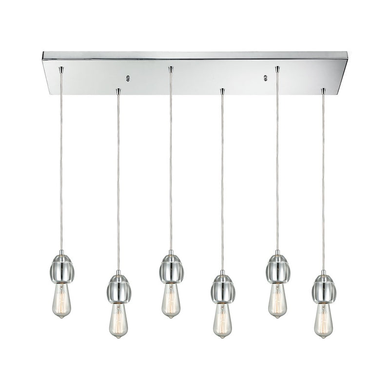 ELK Lighting Socketholder 6-Light Rectangular Pendant, Chrome/Glass