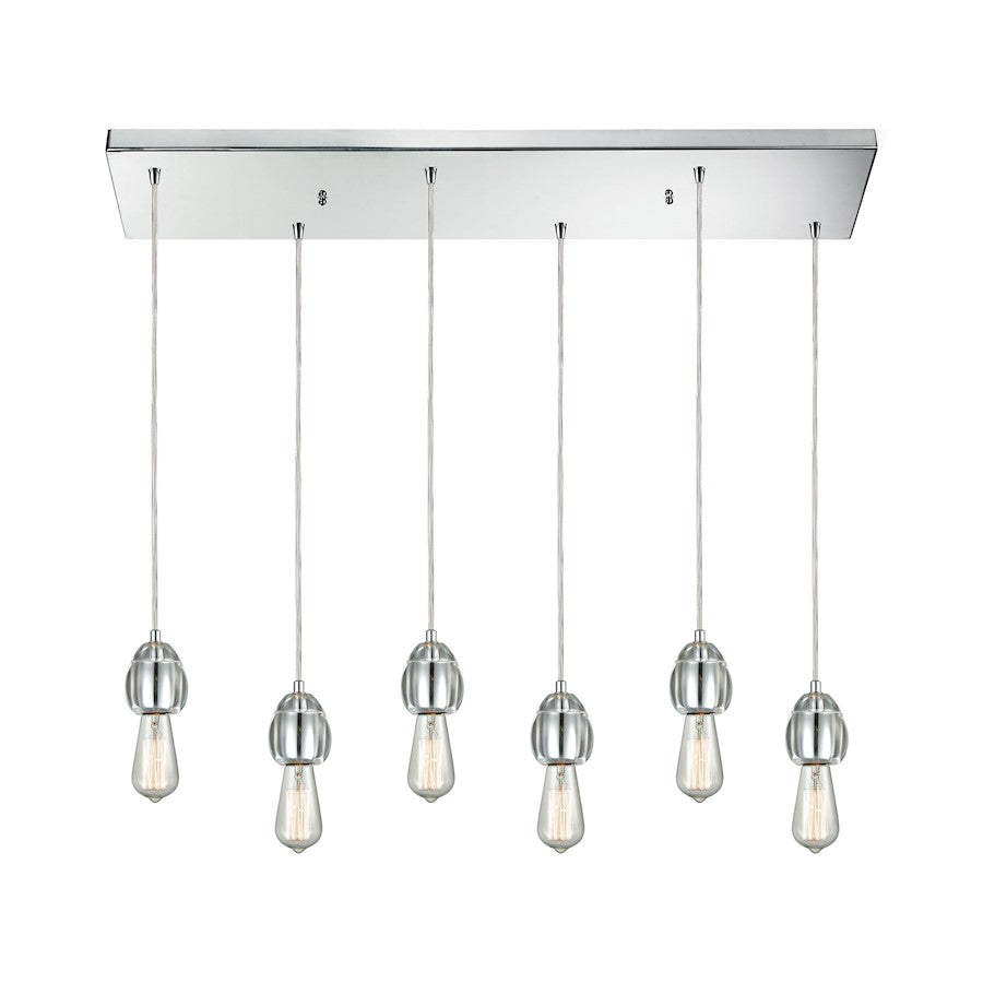 ELK Lighting Socketholder 6-Light Rectangular Pendant, Chrome/Glass
