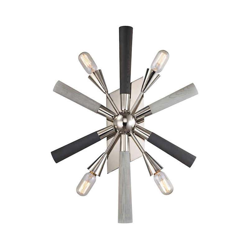 ELK Lighting Solara 4-Light Wall, Nickel/Washed Grey Wood Spindles