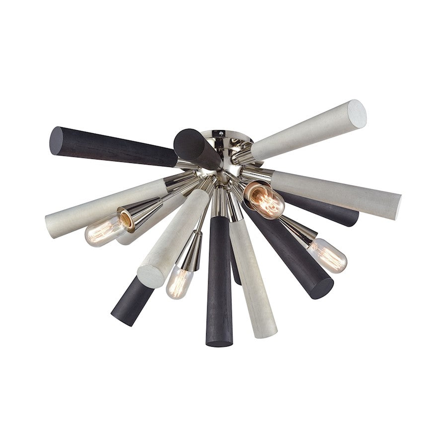 ELK Lighting Solara 4-Light Semi Flush, Nickel/Grey Wood Spindles