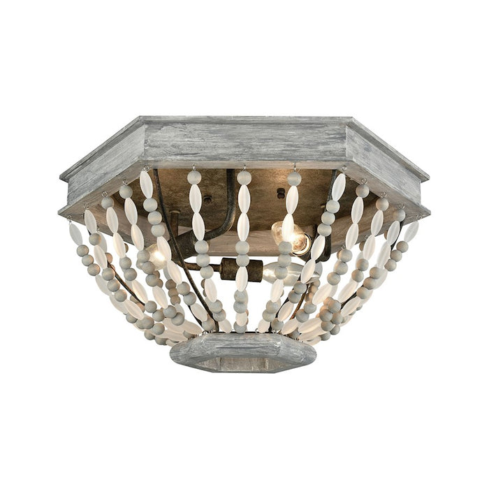 ELK Lighting Summerton 3-Light Flush, Gray & Malted Rust/Strung Beads