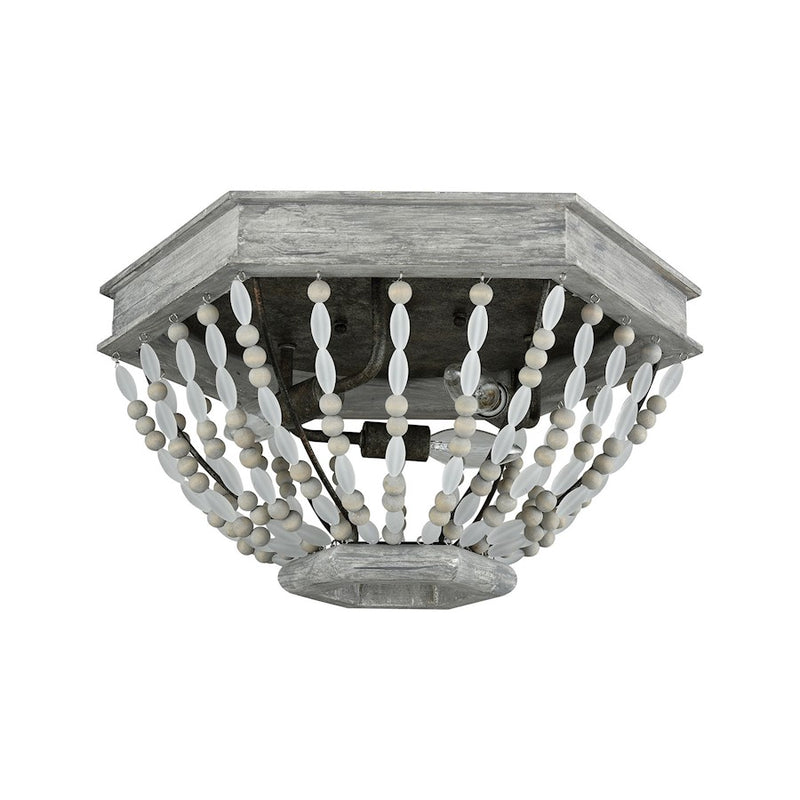ELK Lighting Summerton 3-Light Flush, Gray & Malted Rust/Strung Beads