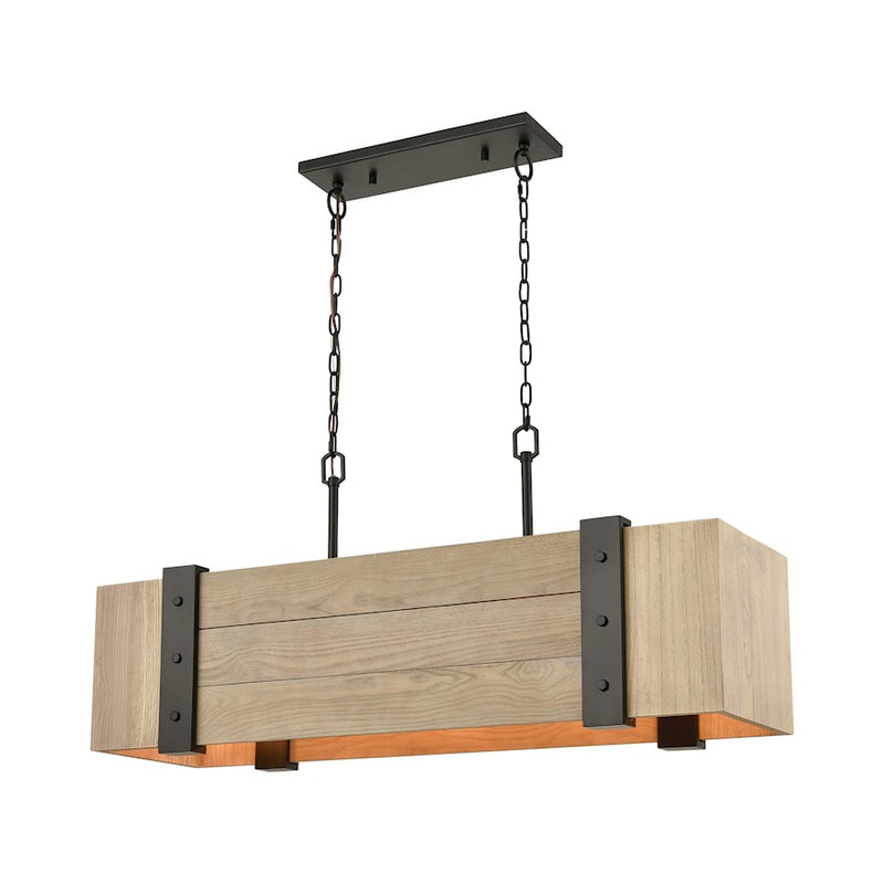 ELK Lighting Wooden Crate 5-Light Island, Bronze/Slatted Wood Shade