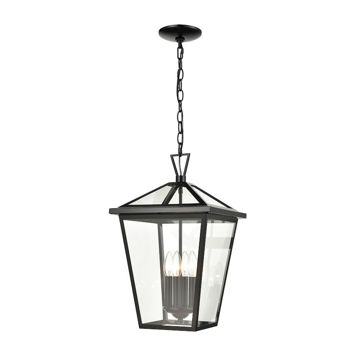 ELK Lighting Main Street 4-Light Outdoor Pendant, Black/Clear Glass