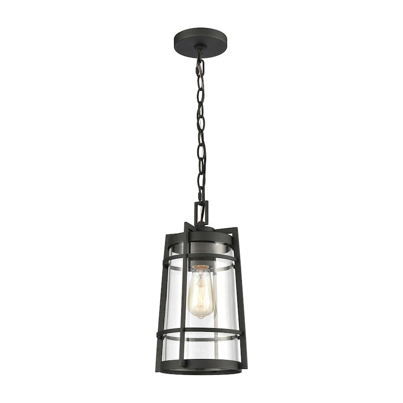 ELK Lighting Crofton 1-Light Outdoor Pendant, Charcoal/Clear Glass