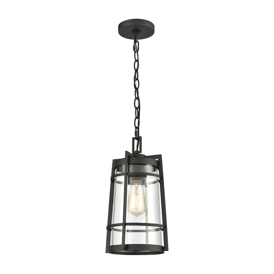 ELK Lighting Crofton 1-Light Outdoor Pendant, Charcoal/Clear Glass