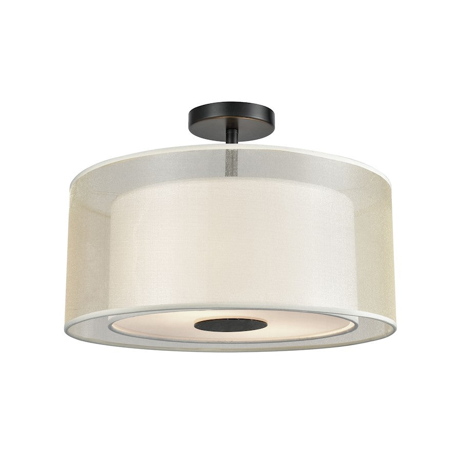 ELK Lighting Ashland 2-Light Semi Flush, Black/Organza White