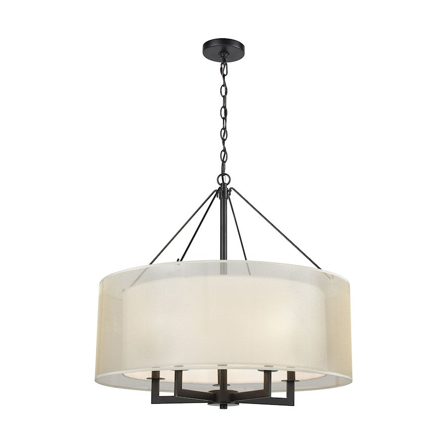 ELK Lighting Ashland 5-Light Chandelier, Black/Organza White