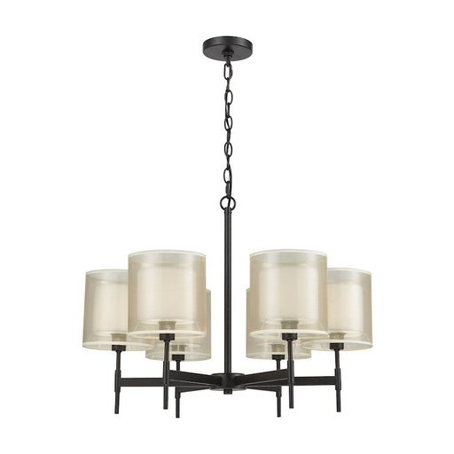 ELK Lighting Ashland 6-Light Chandelier, Black/Organza White Shades