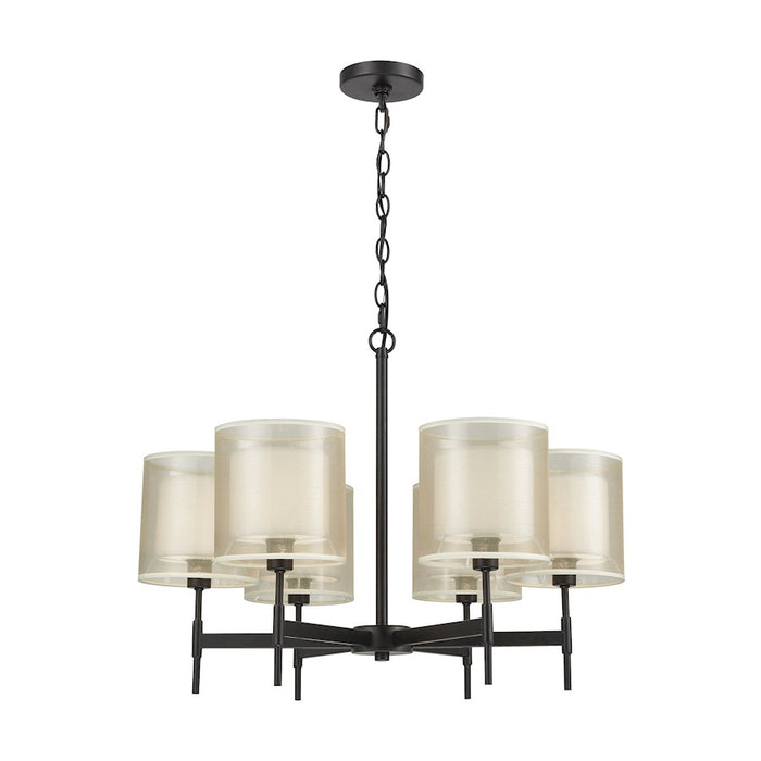 ELK Lighting Ashland 6-Light Chandelier, Black/Organza White Shades