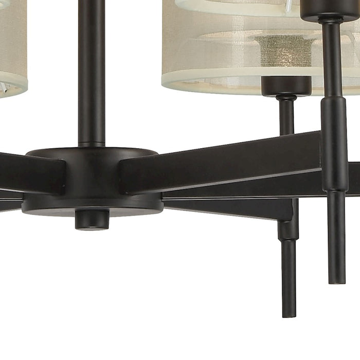 ELK Lighting Ashland 6-Light Chandelier, Black/Organza White Shades