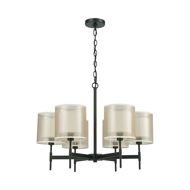 ELK Lighting Ashland 6-Light Chandelier, Black/Organza White Shades