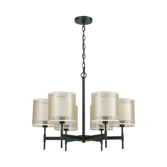 ELK Lighting Ashland 6-Light Chandelier, Black/Organza White Shades