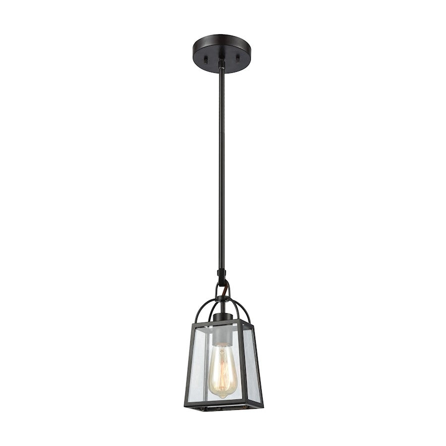 ELK Lighting Barnside 1-Light Mini Pendant, Bronze/Clear Panels