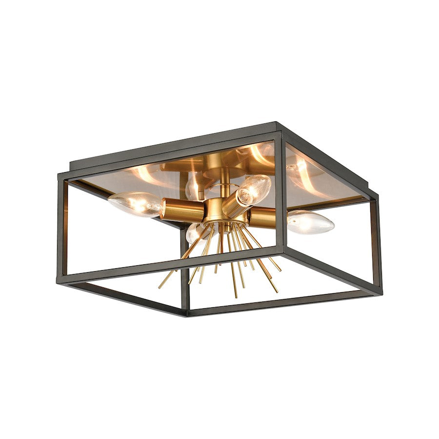 ELK Lighting Spark 4-Light Flush Mount, Black and Burnished Brass